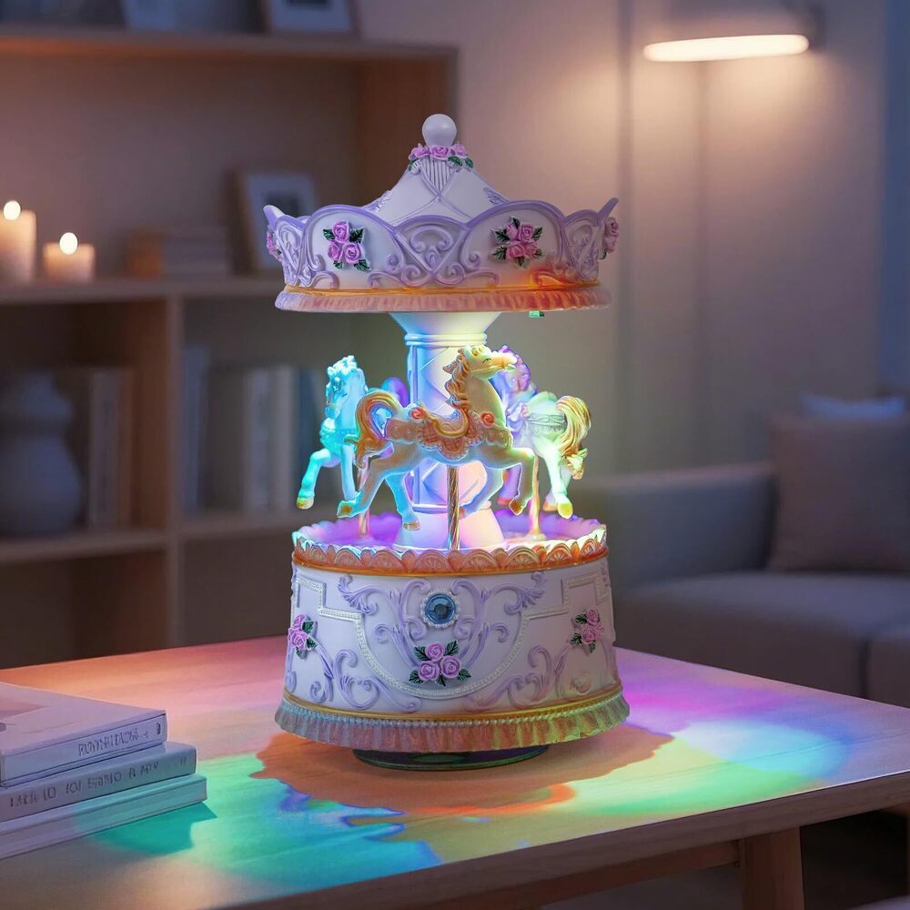 7307 Handcrafted Carousel Music Box with Colorful Lights,Vintage Horse